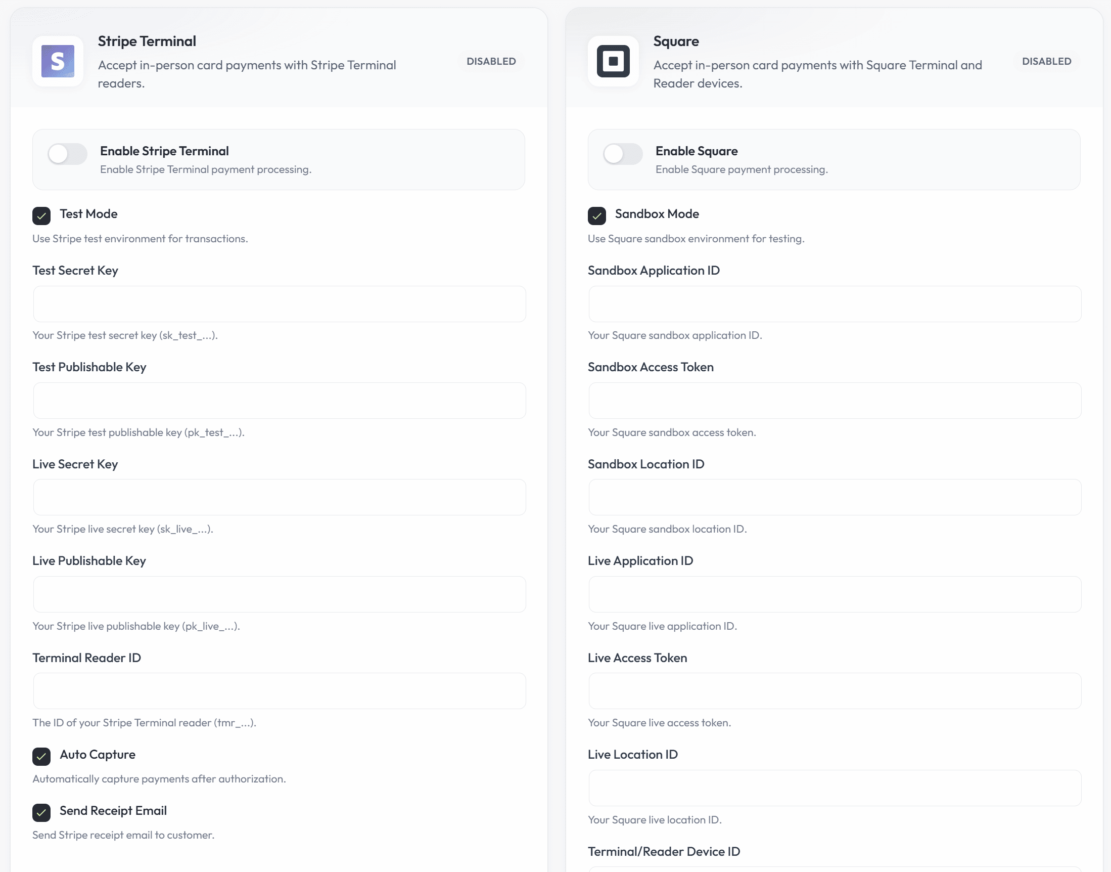 Stripe and Square card terminal integrations in Posoria POS