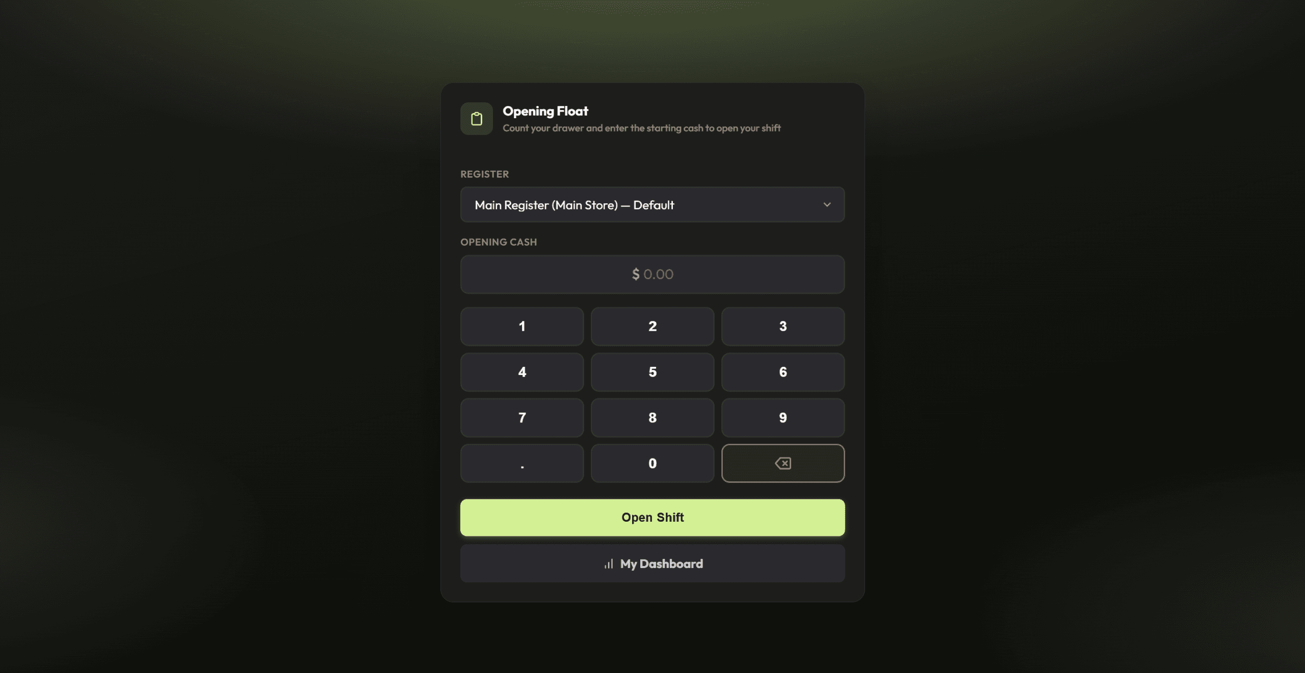 Log the opening cash float before starting a POS shift