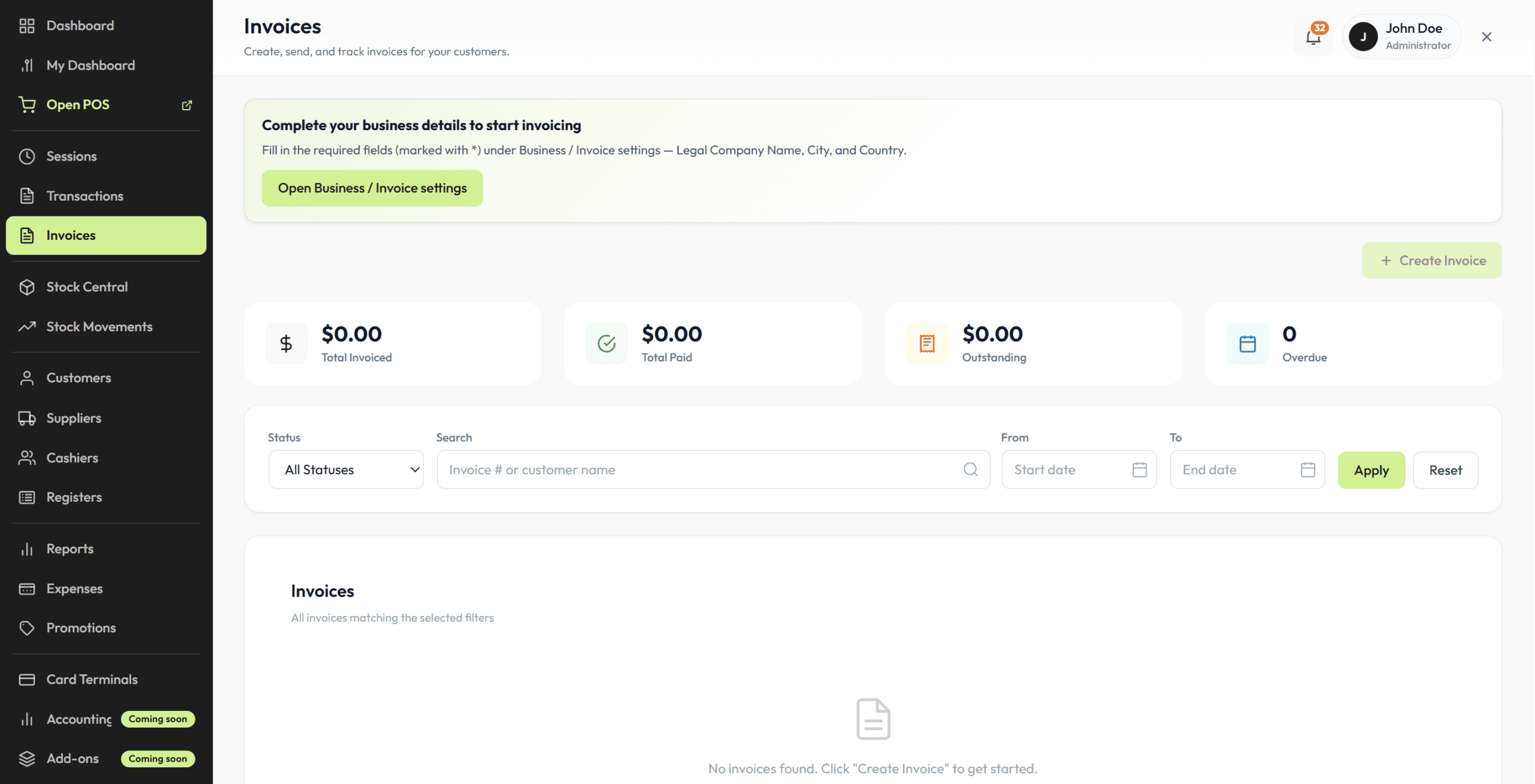 Create wholesale invoices for business customers in Posoria POS